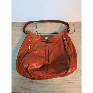 TORY BURCH Hobo PLEATED LEATHER HOBO Shoulder BAG Orange Brown Mirror Flaw
